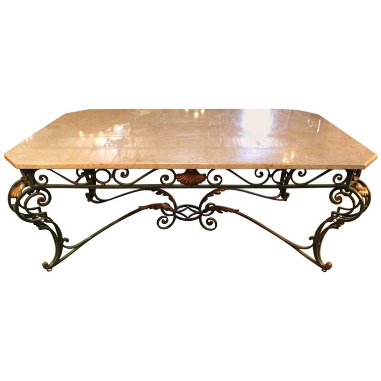 French Louis XV Style Iron and Marble Dining Table For Sale