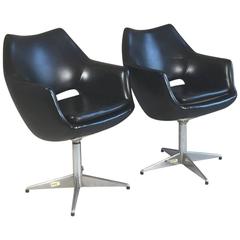 Pair of Danish 1970s Mid-Century Swivel Office Chairs in Black Vinyl