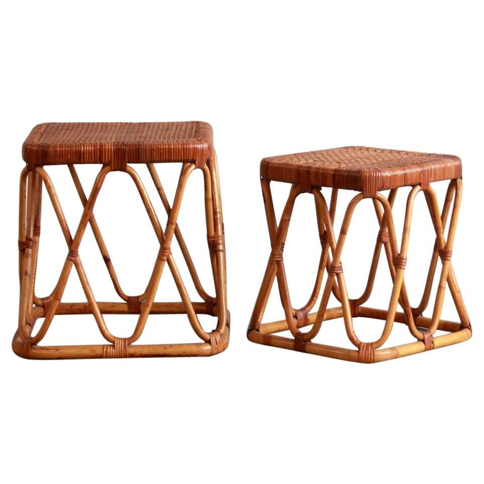 Pair of Square Wicker Nesting Tables