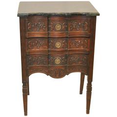 Antique Three-Drawer Carved Walnut Italian Stand with Marble Top