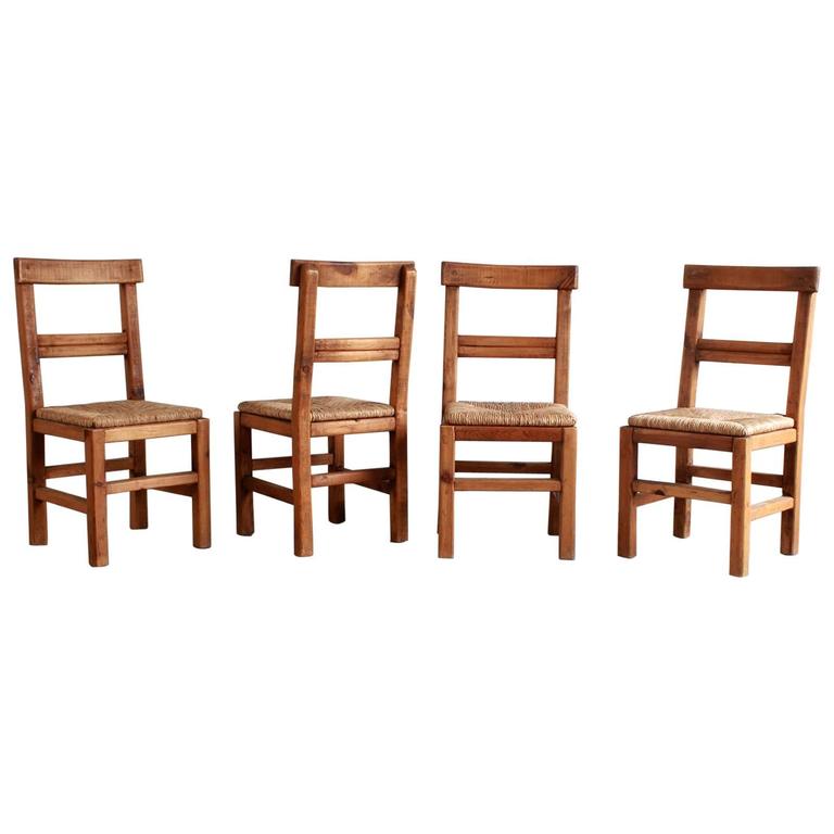 Set of Four French Dining Chairs with Rush Seat at 1stDibs