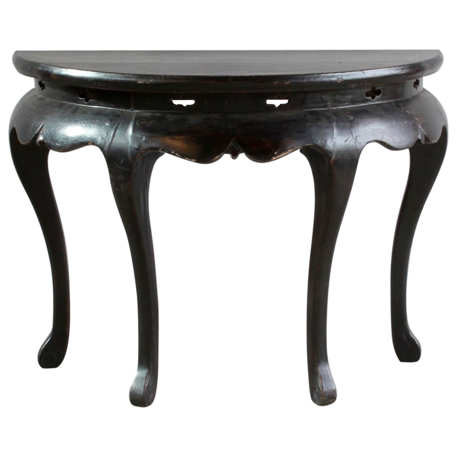 Black Lacquered British Four Legged Demilune