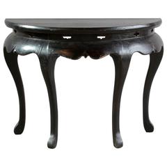 Antique Black Lacquered British Four Legged Demilune