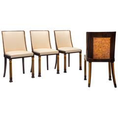 Antique Erik Chambert, Set of 4 Swedish Grace Elm and Burlwood Chairs