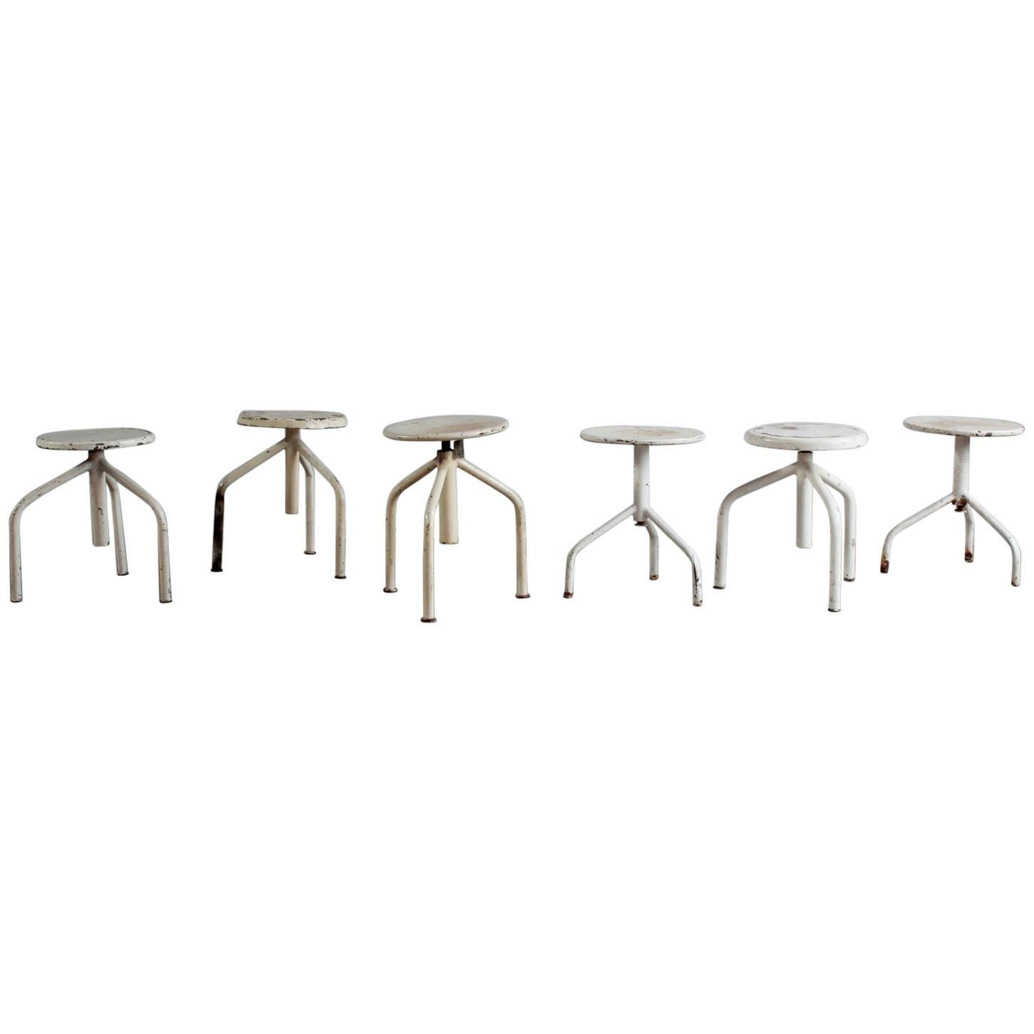 White Painted Wood and Metal Swivel Stools