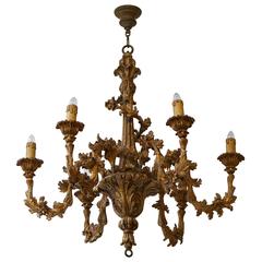 Vintage Italian Carved Giltwood Six-Light Chandelier