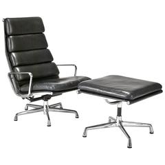 Leather Soft Pad Executive Chair and Ottoman by Charles and Ray Eames