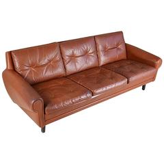 Retro Danish 1970s Mid-Century Skippers of Mobler Three-Seat Brown Leather Sofa
