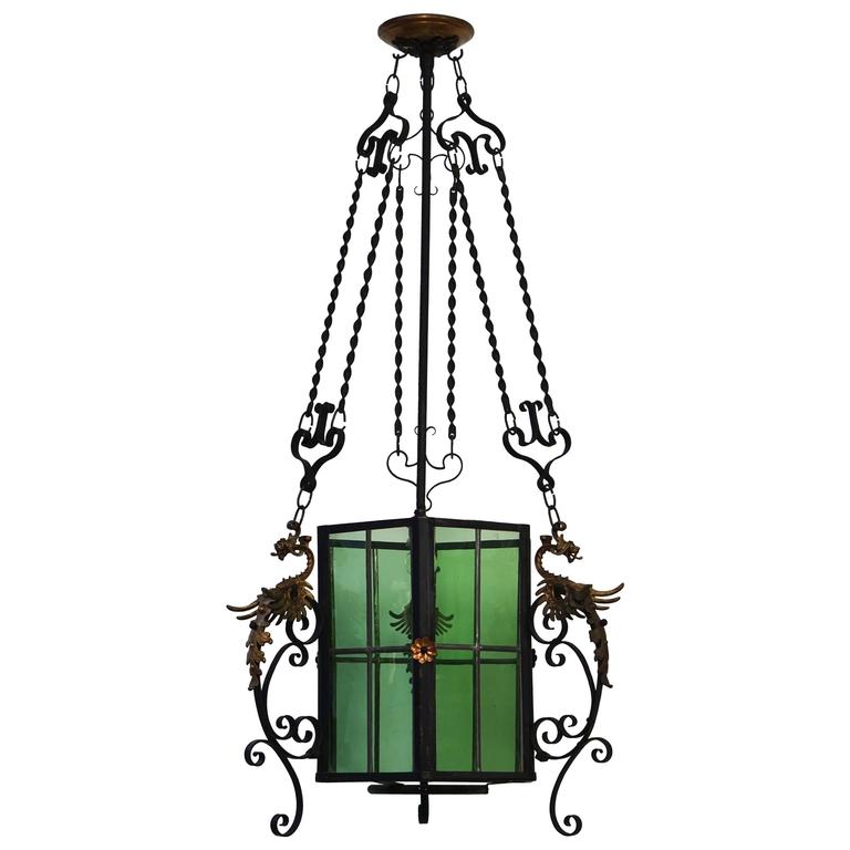 Wrought Iron Lantern Light Fixture For Sale at 1stdibs