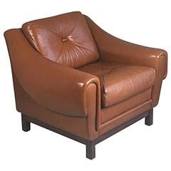 Danish 1970s Mid-Century Leather Club Armchair with Wrap over Arms