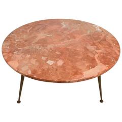 Round Italian Marble-Top Coffee Cocktail Table