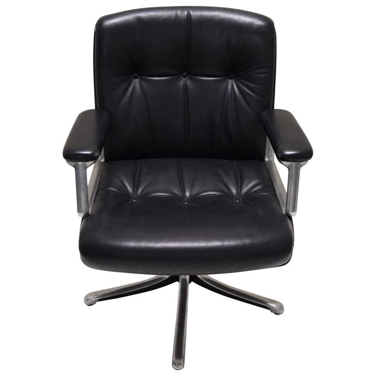 Jules Wabbes Black Leather Desk Chair For Velca Legnano Circa 1960 Swivel Desk Chair By Osvaldo Borsani For Tecno Italy Circa 1960