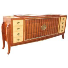 Spectacular French Art Deco Sideboard Exotic Palisander with Center Bonze Plaque 2