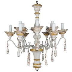 Twelve-Light Italian Wood Painted and Iron Chandelier