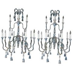 Twelve-Light Two-Tier Wood Tassel Chandeliers, Pair 11