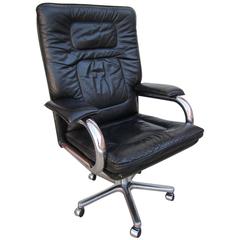Pace Collection Mariani Leather Chrome Rolling Desk Chair Mid-Century Modern