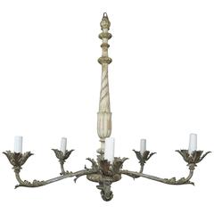 Italian Wood and Iron Five-Light Chandelier