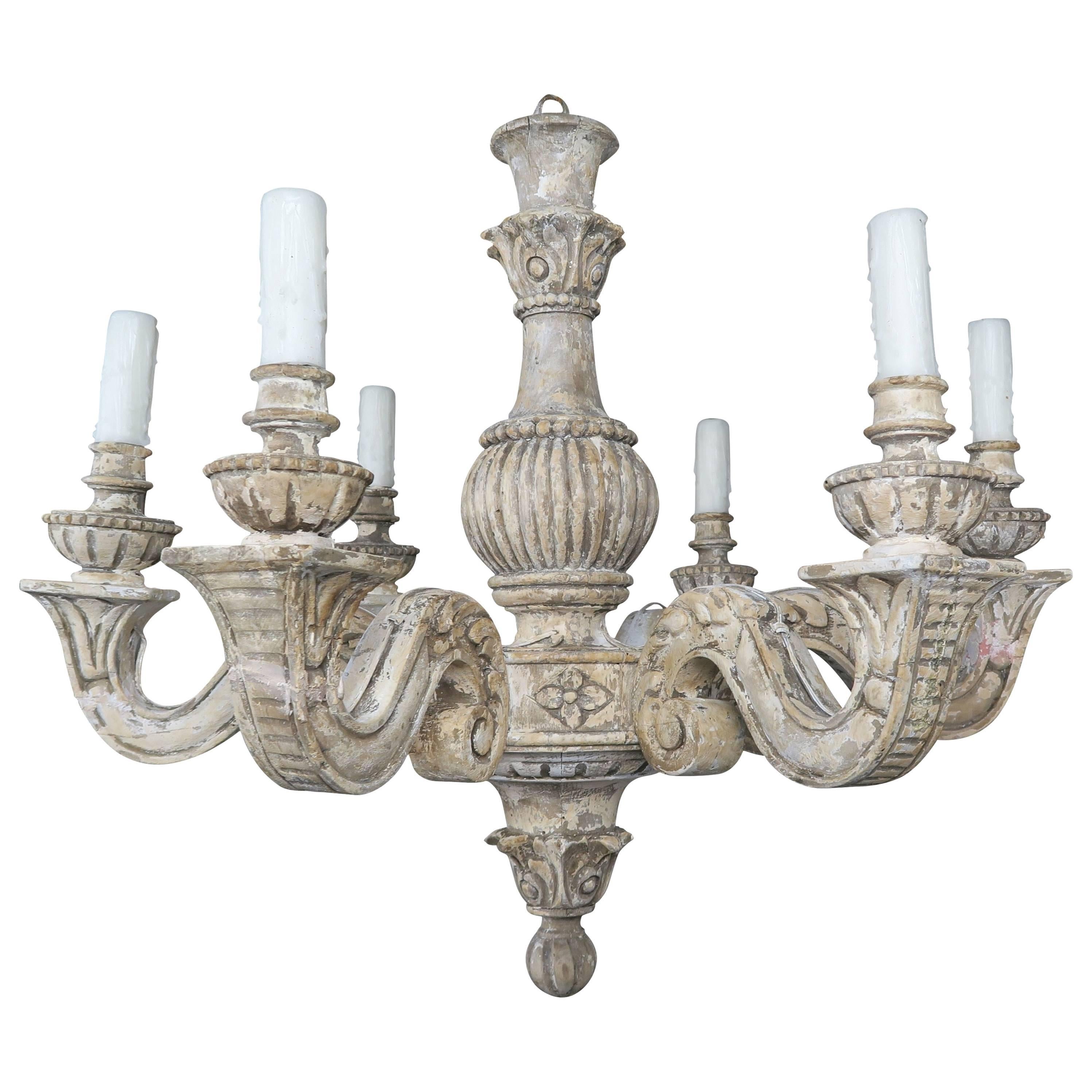 Six-Light Italian Carved Painted Chandelier