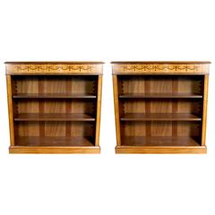 Pair of Satinwood Regency Style Low Open Bookcases Open Front