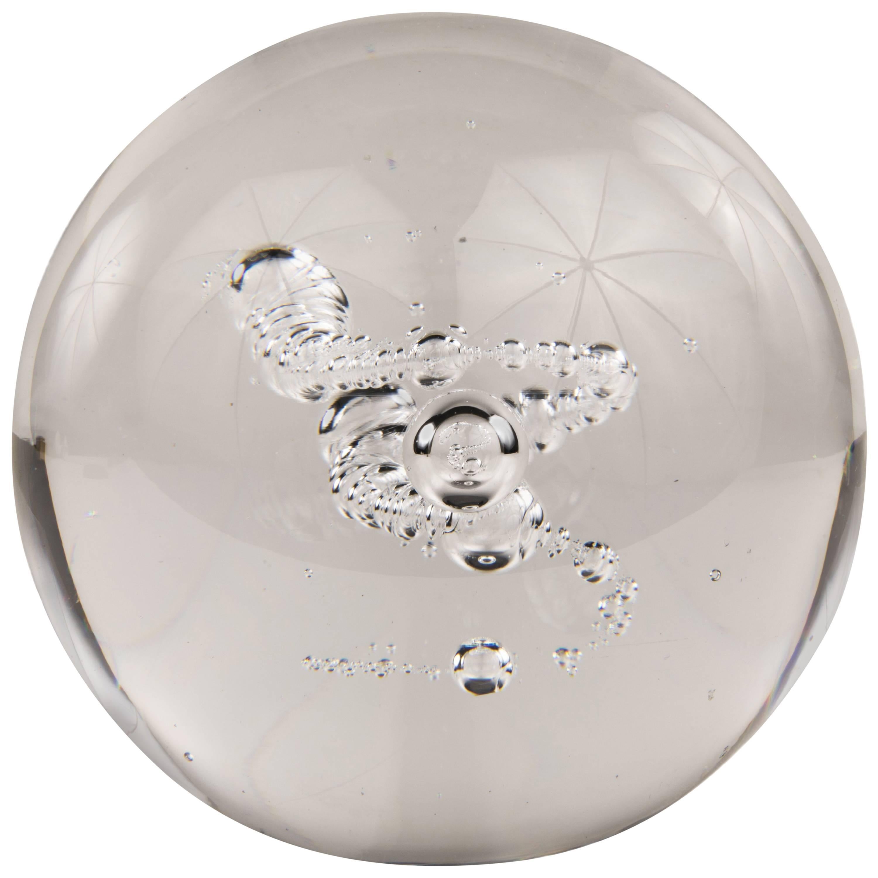 French Mid-Century Modern Glass Controlled Bubble Paperweight by Schneider