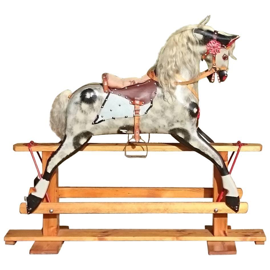 Handmade Hand-Painted Large Rocking Horse By Collinson of Liverpool For Sale