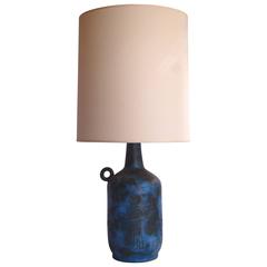 1950s Mottled Blue Glazed Ceramic Lamp by Jacques Blin, France