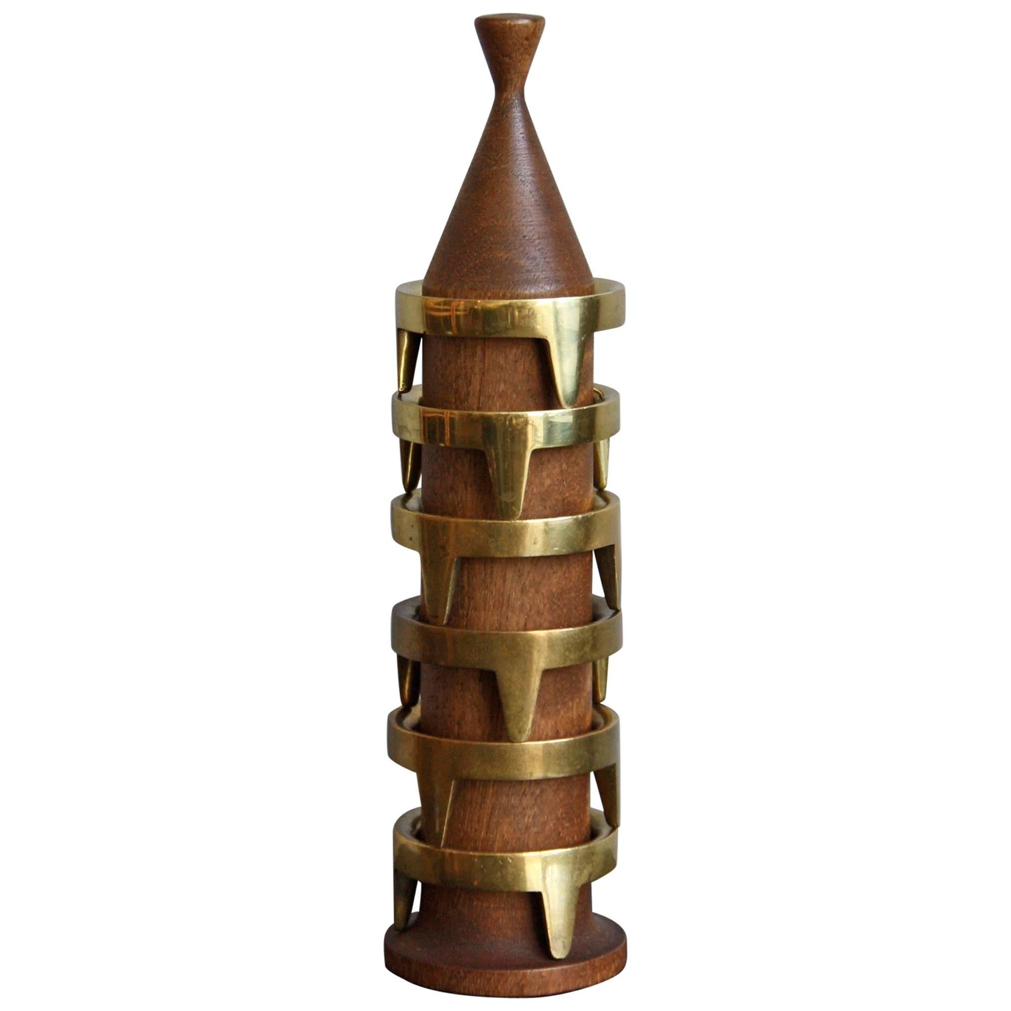 Carl Auböck ii Vintage 1950s Walnut TOTEM of Brass Egg Cups