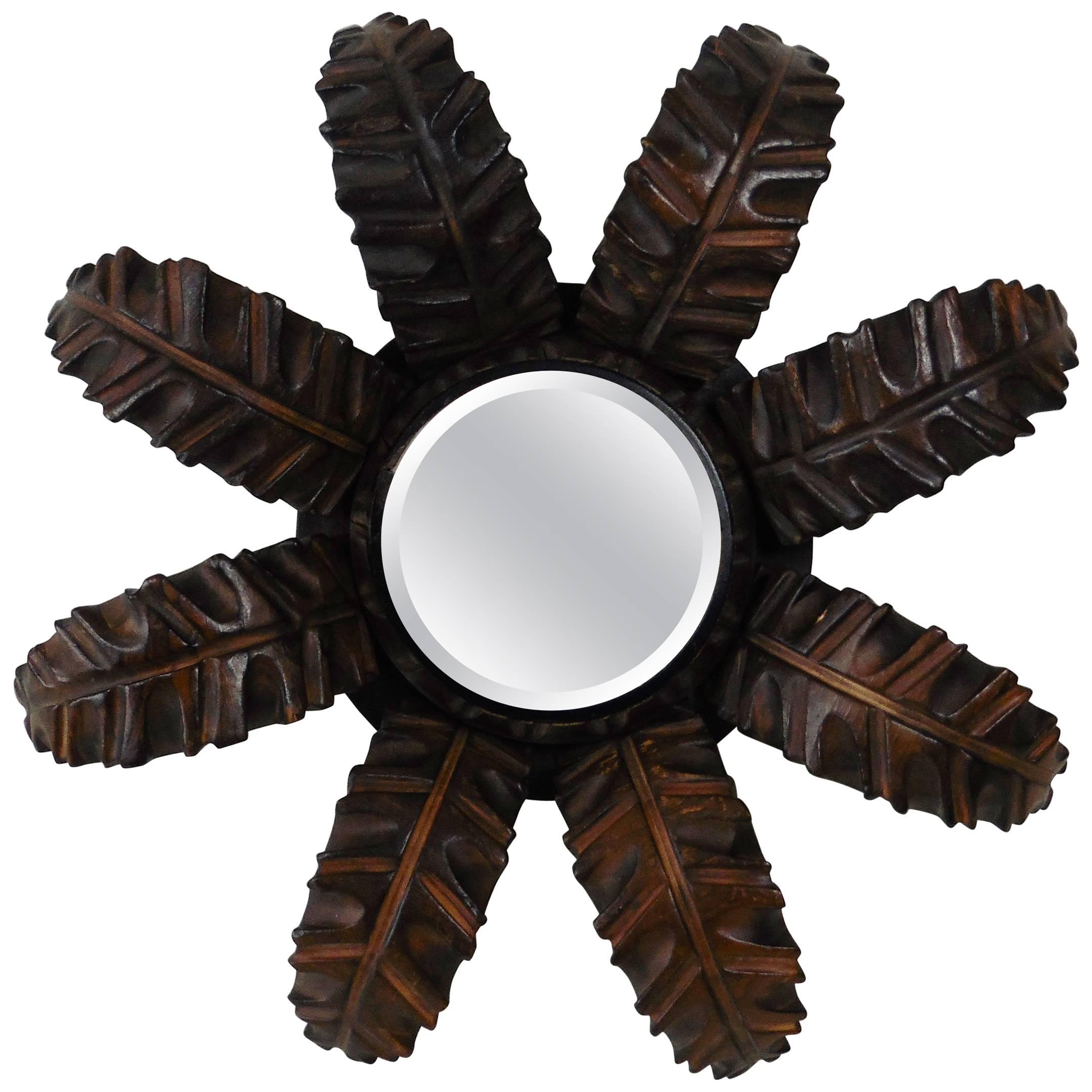 French Wood Leaves Sunburst Mirror Style Art Deco