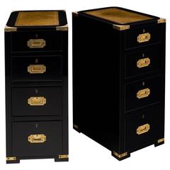 Vintage English Campaign Style Ebonized Side Tables