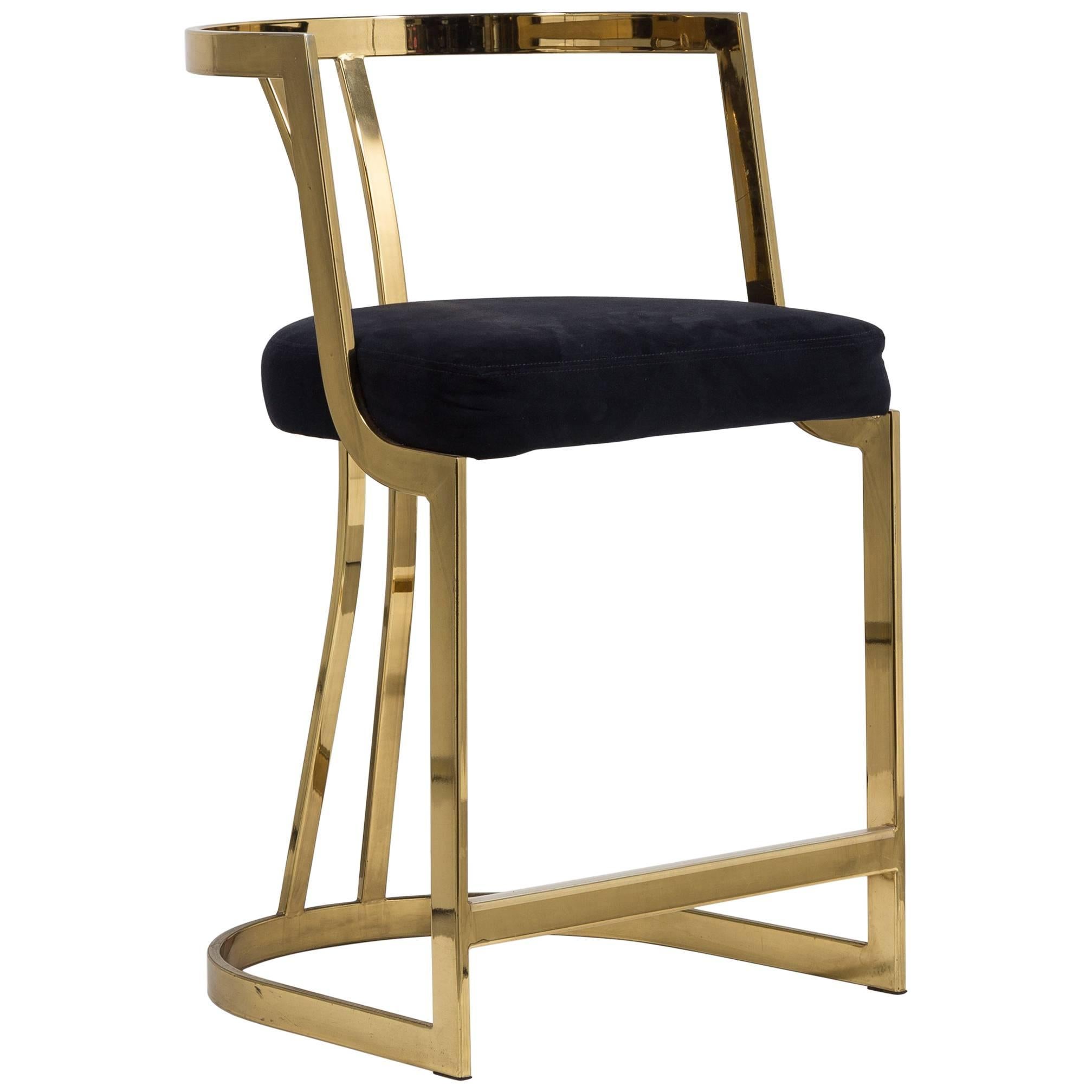 Counter Height Brass Framed Upholstered Chair, 1980s For Sale