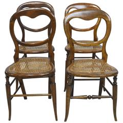 Antique Set of Four Louis Philippe  Country French Chairs with Woven Cane Seats