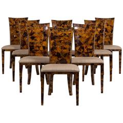 Set of Eight Coconut Shell Veneered Dining Chairs, 1980s 4