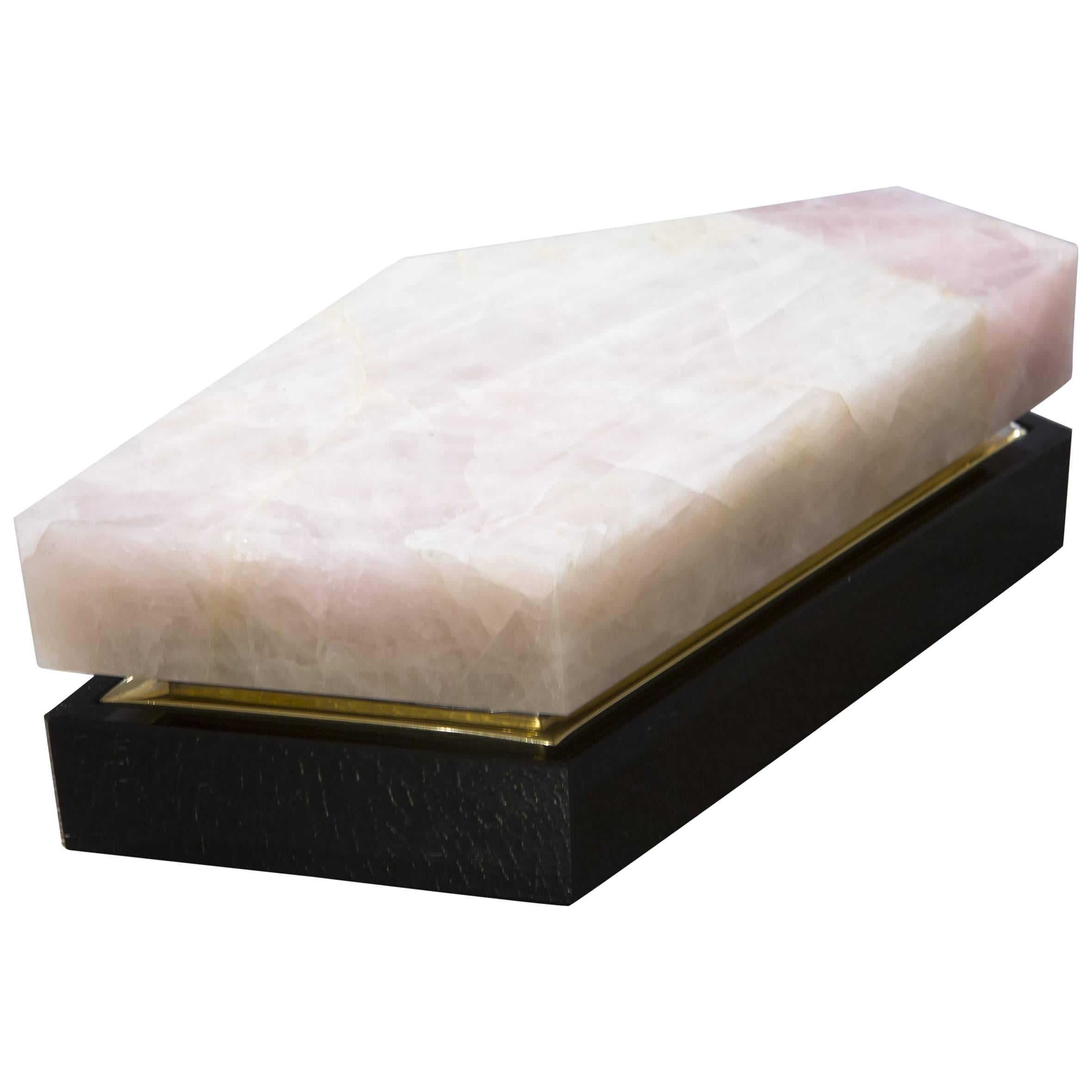 Pink Quartz and Black Obsidian Decorative Box by Gloria Cortina