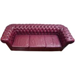 Vintage Three-Seat Chesterfield Style Leather Sofa