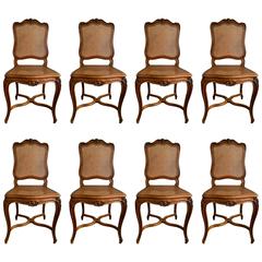 Set of Eight 19th Century French Carved Walnut Dining Chairs