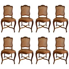 Set of Eight 19th Century French Carved Walnut Dining Chairs