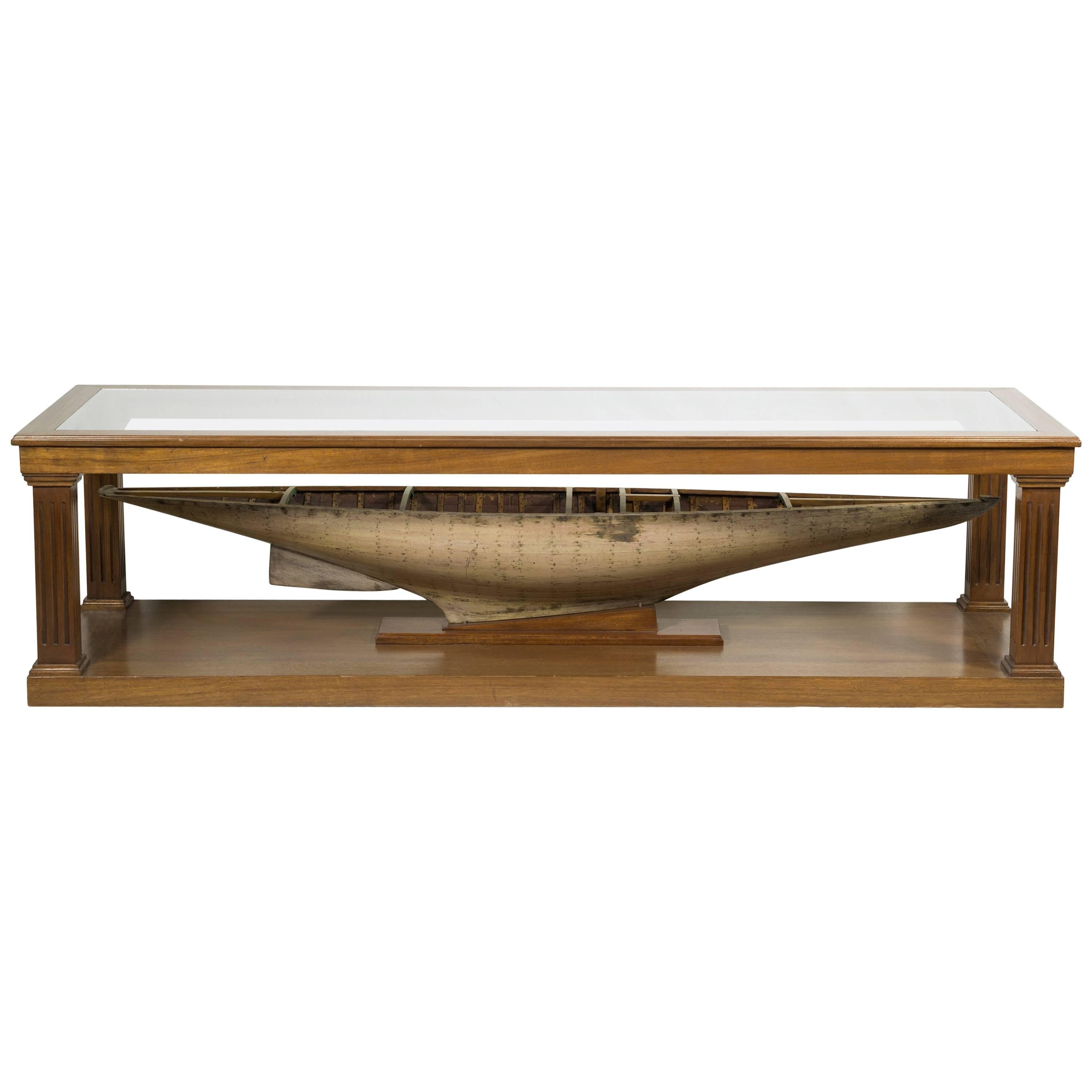 Custom-Made Coffee Table with Antique Pond Yacht Model