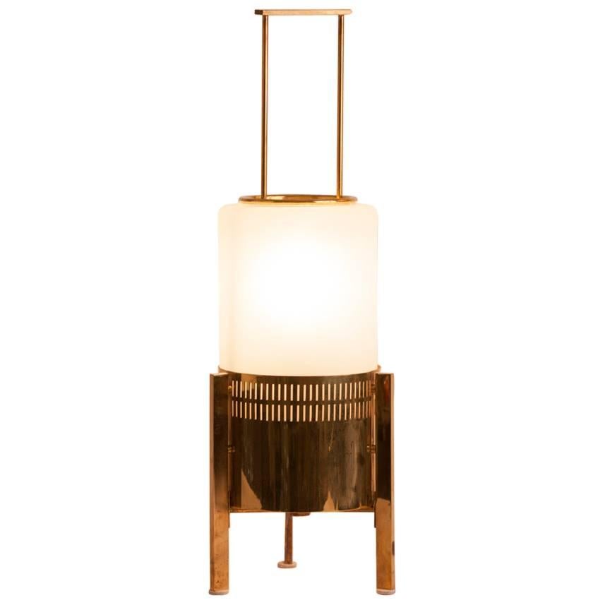 1960's Italian Mid-Century Brass and Milk Glass Stilnovo Table Lamp