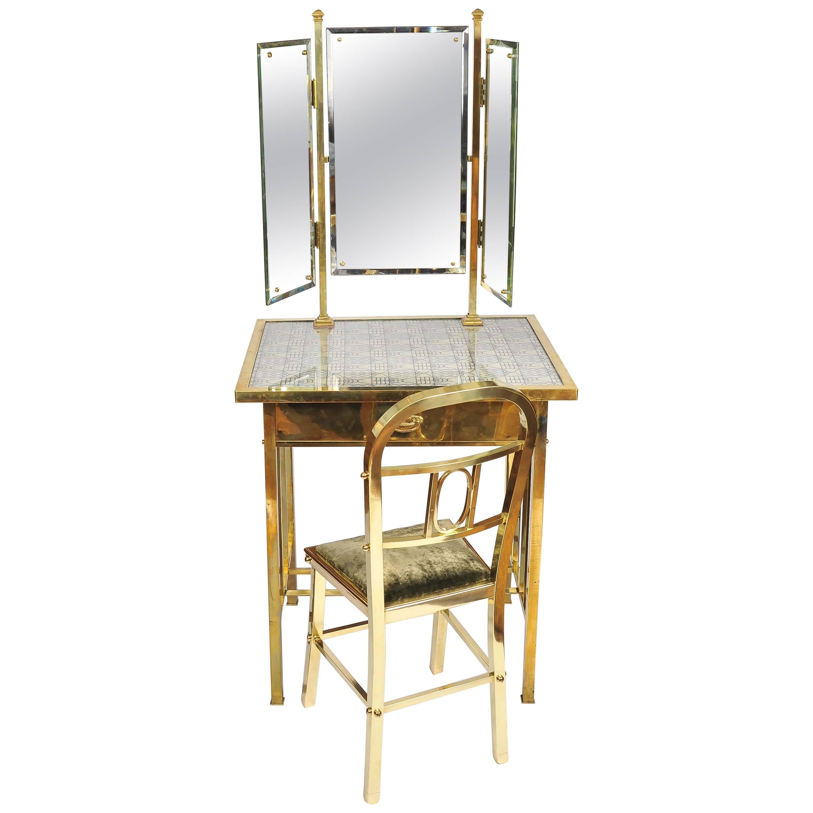 1950s Italian Brass Dressing-Table and Chair