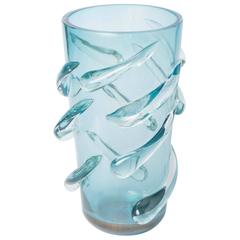Silvano Signoretto clear Blue and Gold speck Murano glass Vase, Italy 2016 4