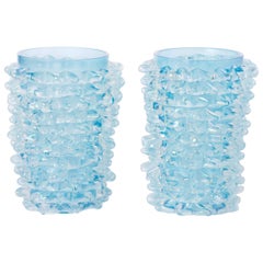 Silvano Signoretto pair of turquoise Murano glass "Rostratti" vases, Italy 2016