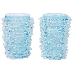 Silvano Signoretto pair of Turquoise Murano glass Rostratti vases, Italy 2016 6