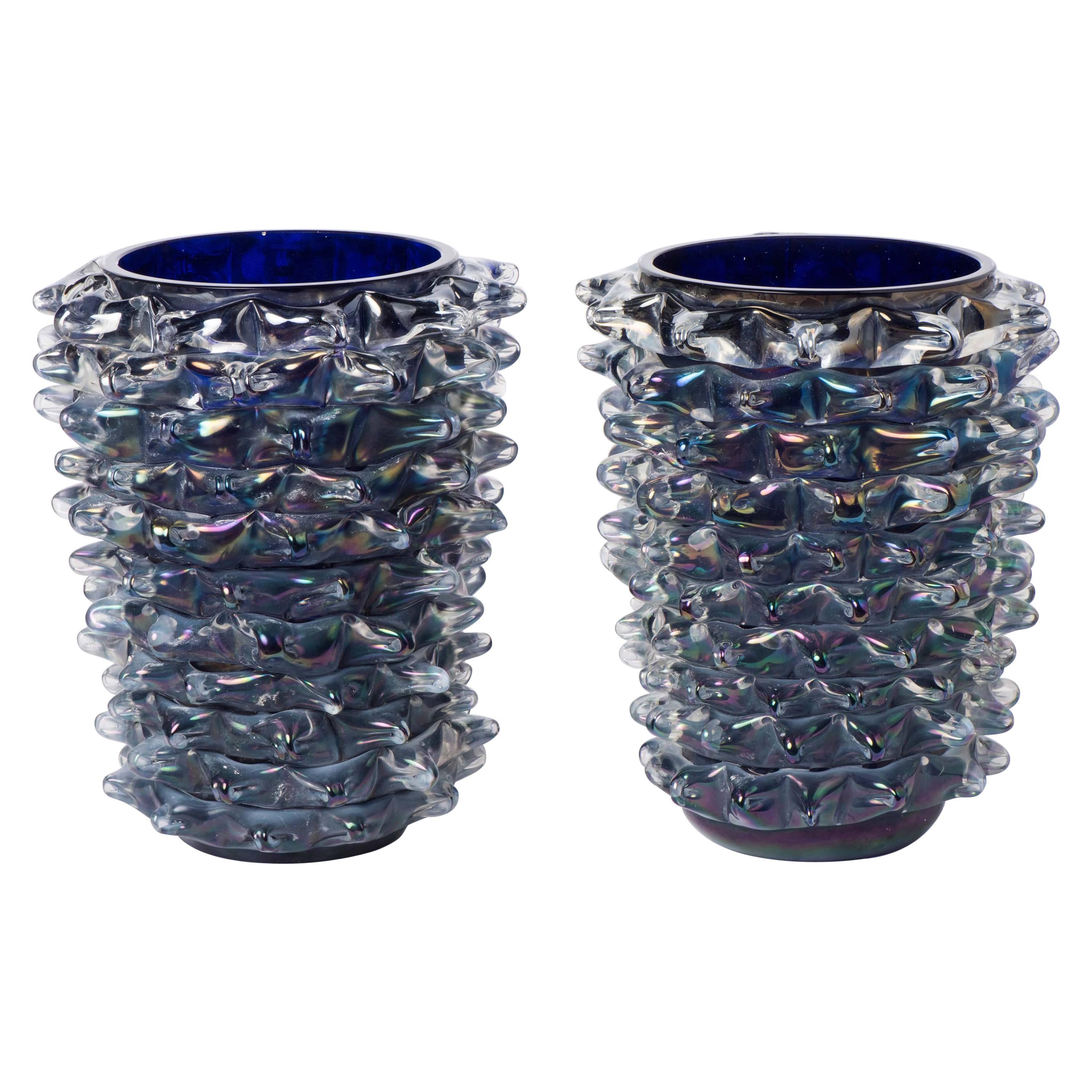 Silvano Signoretto pair of zaffire Murano glass "Rostratti" vases, Italy 2016