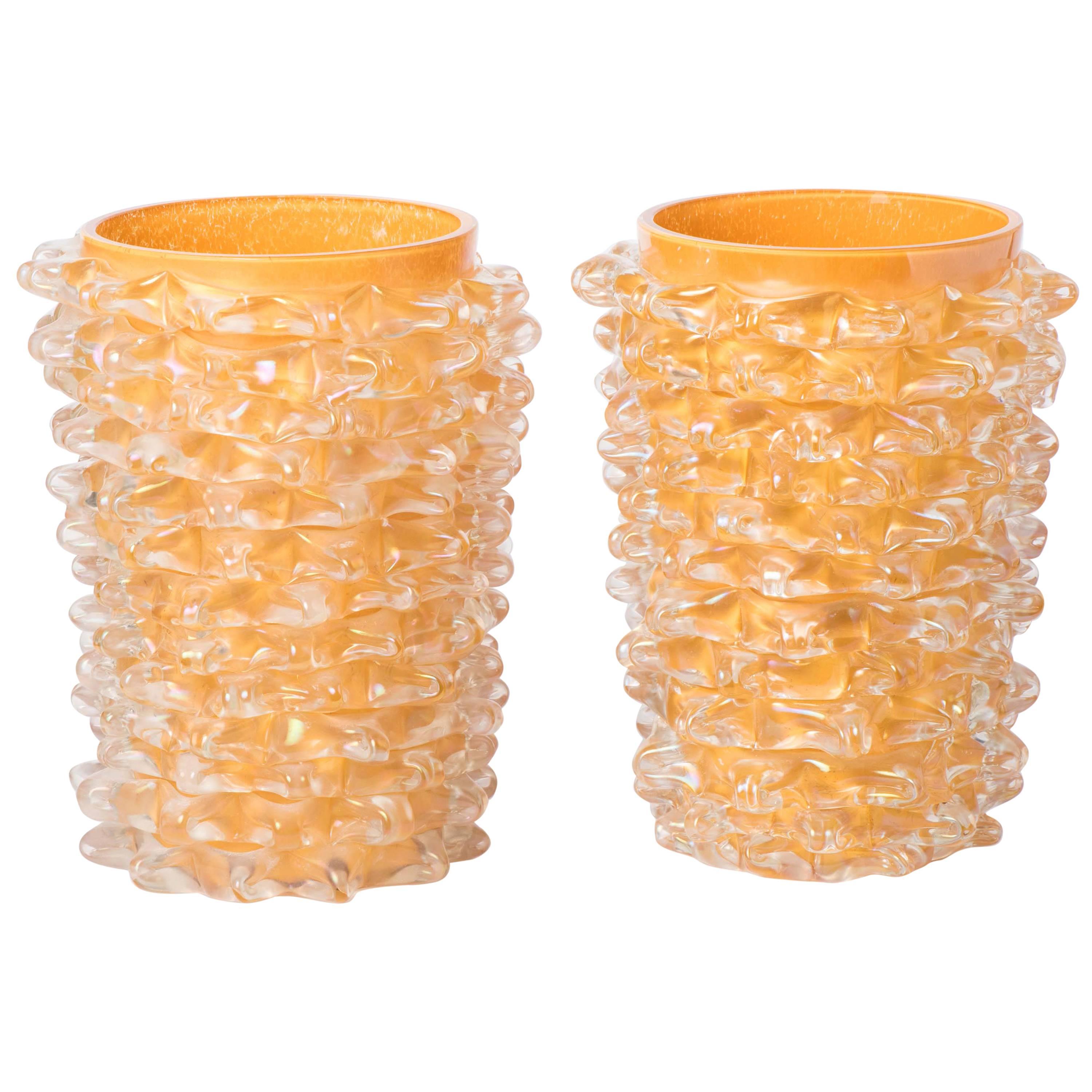 Silvano Signoretto pair of amber Murano glass "Rostratti" vases, Italy 2016 For Sale