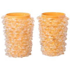 Silvano Signoretto pair of amber Murano glass "Rostratti" vases, Italy 2016