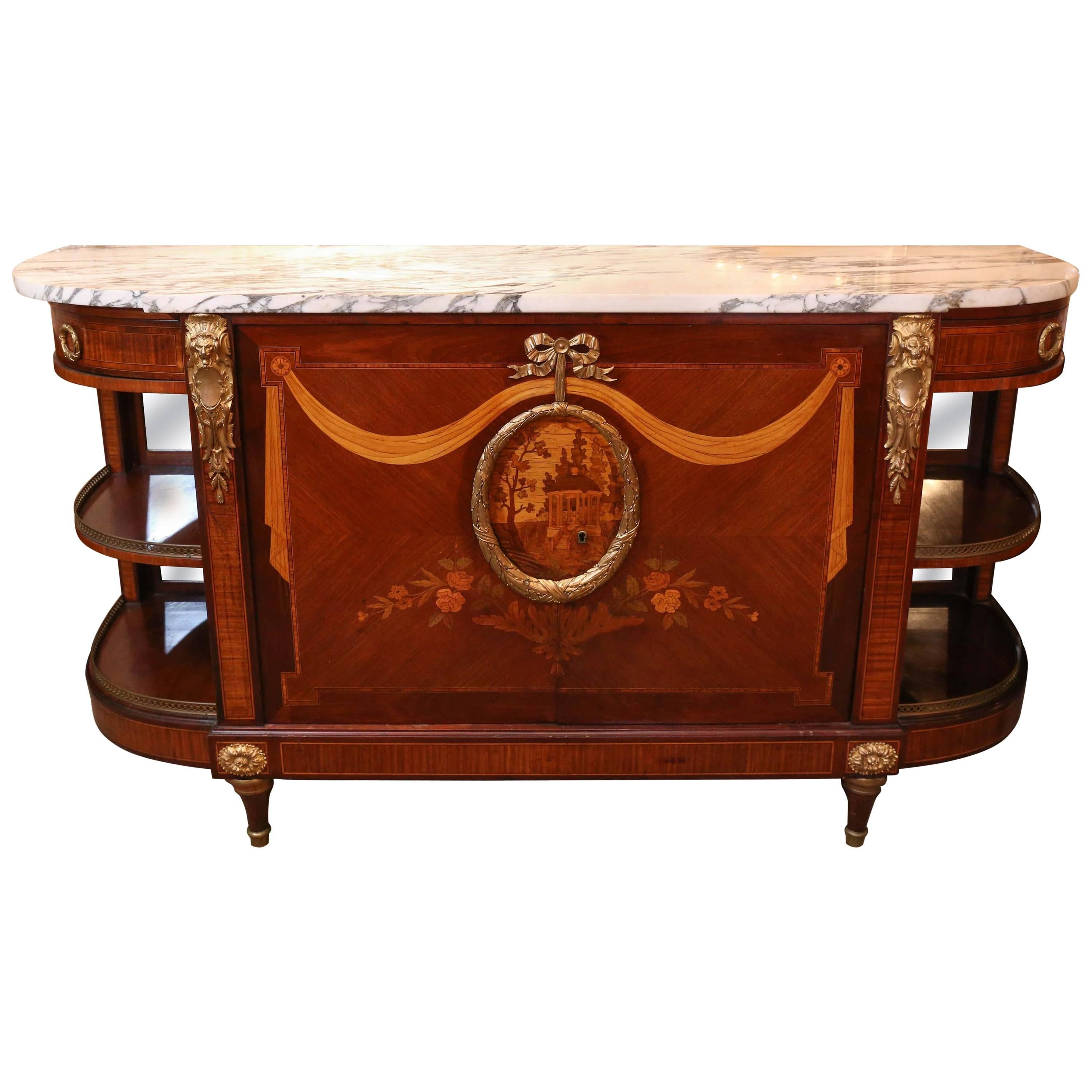 Louis XVI Style Gilt Bronze Mounted Mahogany and Marquetry Inlaid buffet For Sale