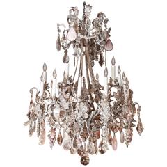 Large Iron and Crystal Chandelier with Clear, Rock, Rose Quartz and Amythest