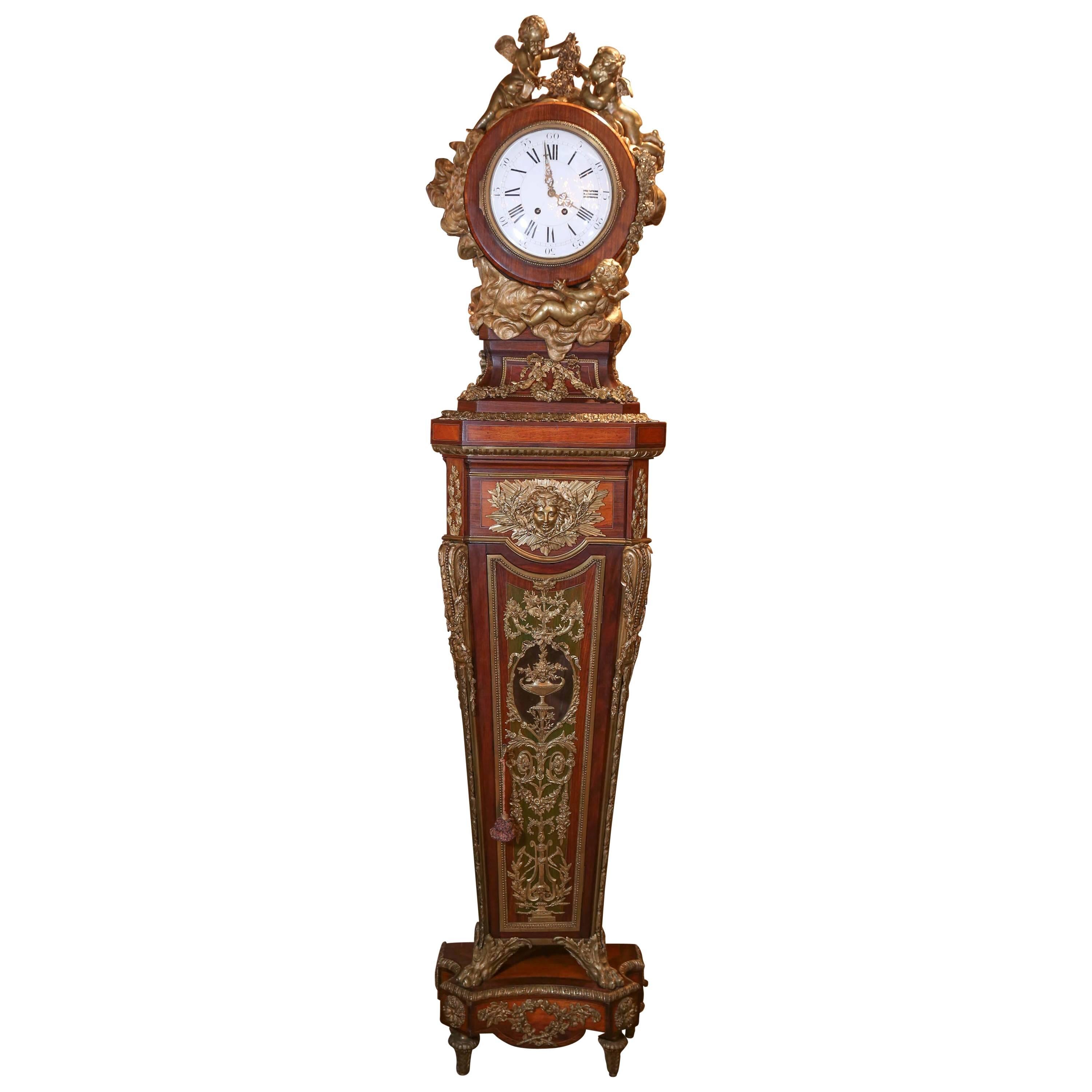 French Clock, circa 1870, Rosewood and Kingwood with Bronze Dore Castings
