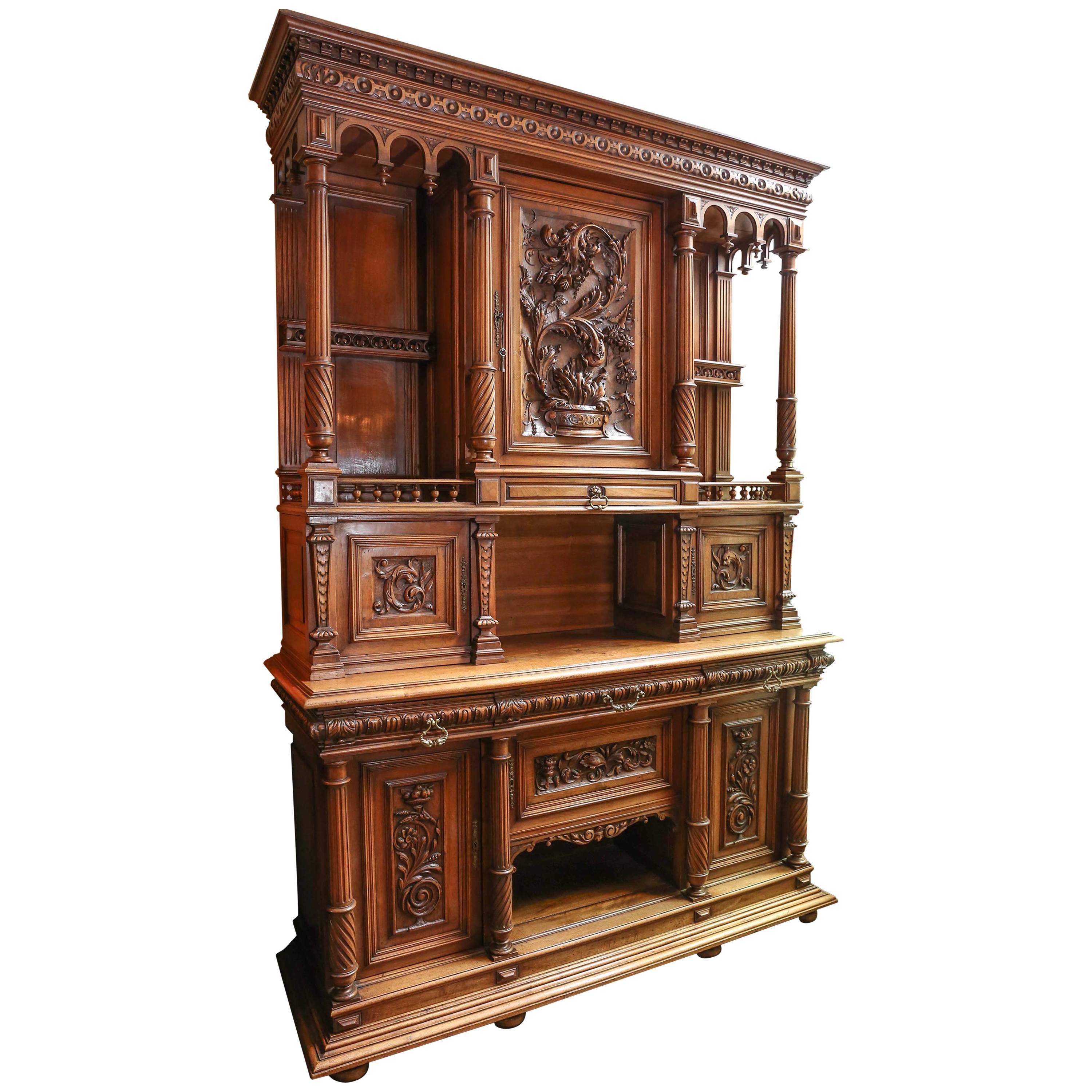 French 19th Century Buffet or Corps De Deux, Henry II, Walnut