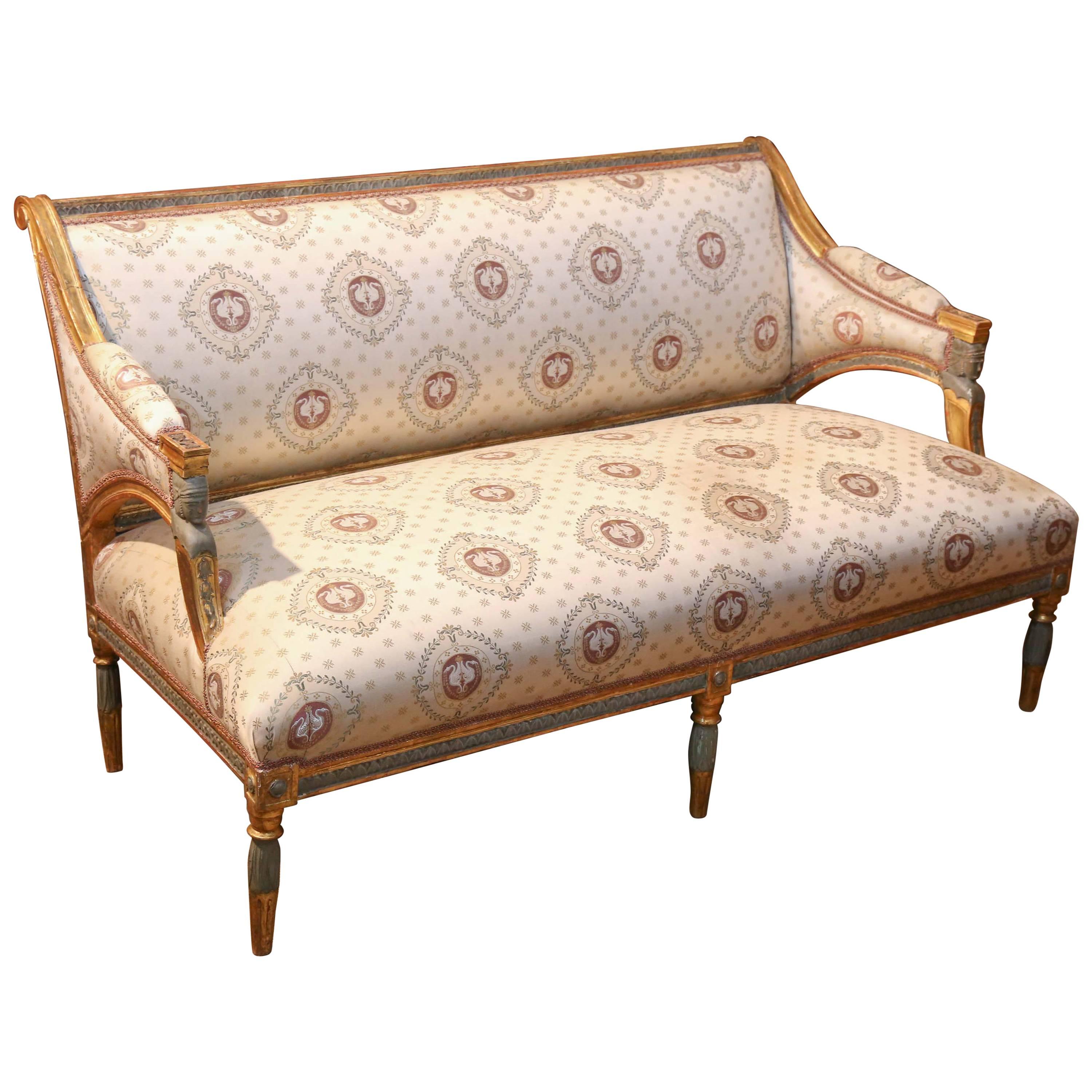 French Empire Settee Giltwood and Parcel Paint